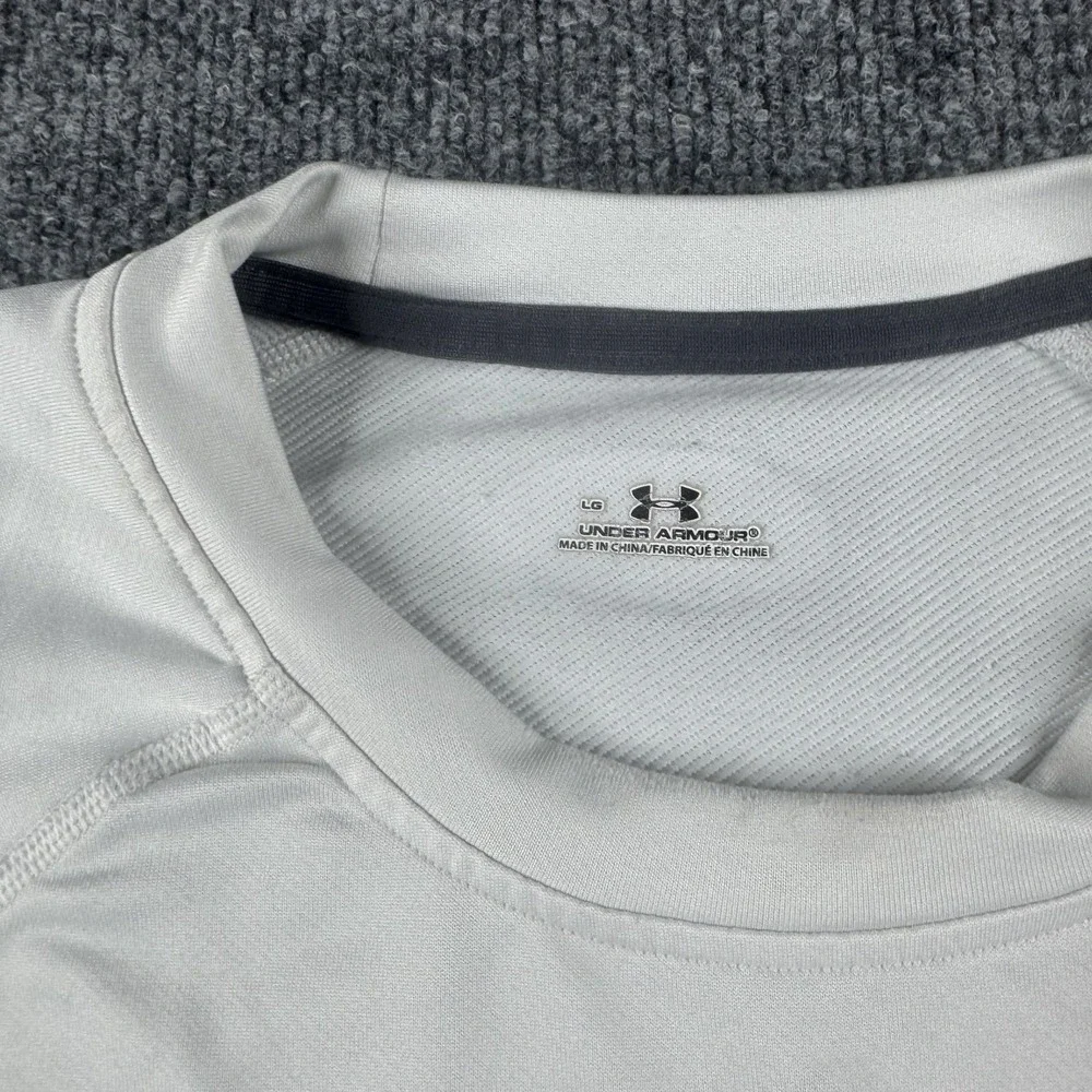 Under Armour Shirt Mens L White Long Sleeve Compression Thermal Logo Workout Gym